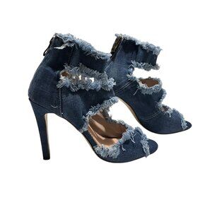 Womens Peep Toe Heeled Sandal Denim Stilettos Blue Sexy Size 3.5/5.5 US New